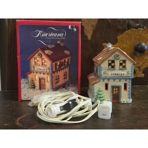 Americana Porcelain Collectible Cobbler Christmas Village House with Light Cord